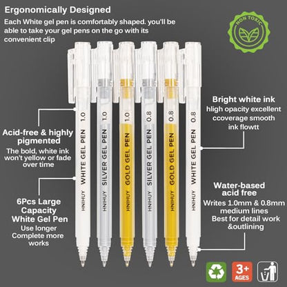 White Gel Pens, 0.8mm,1.0mm Fine Point Opaque Archival Ink Pens - color: Multicolor