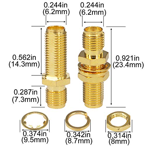 SMA Socket Connector SMA Female Bulkhead Connector SMA Panel Chassis Mount Connector SMA Female to Female Barrel Adapter Antenna Jack Adapter for Wireless LAN Device Coax Cable,etc Pack of 10 - size: 10 pieces