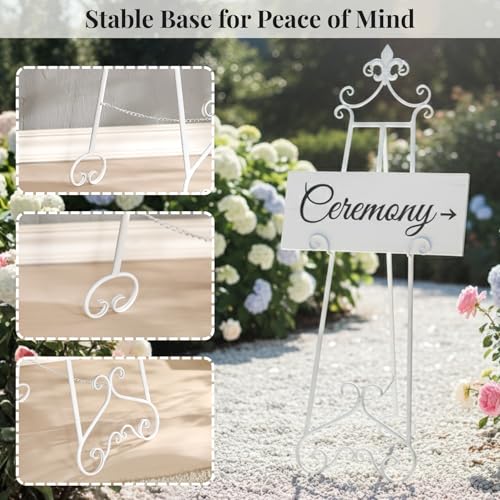 60” H White Easel Stand for Sign Metal Adjustable - color: Scrollwork Floral Top-WHITE