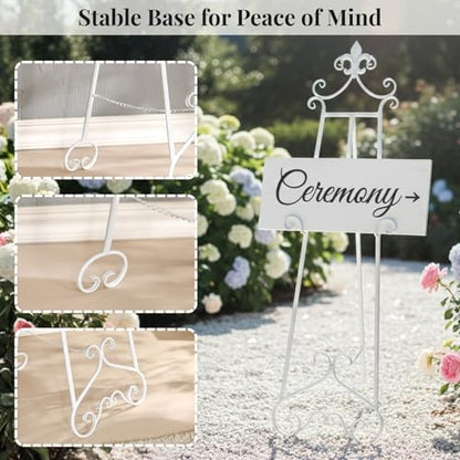 60” H White Easel Stand for Sign Metal Adjustable - color: Scrollwork Floral Top-WHITE