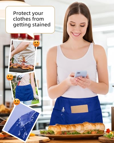 Argstar 2 Pack Server Apron with 4 Pockets, Waitress Waiter Waist WaterDrop Resistant Short Aprons - color: Blue