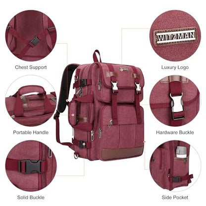 WITZMAN Canvas Travel Backpack for Women Large Laptop Backpack Fits 16 Inch - color: Red