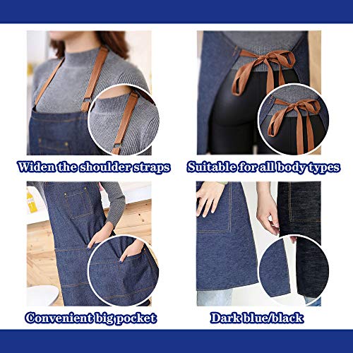 Denim Apron with Adjustable Unisex Multi-Pockets for Kitchen, Craft - color: Dark Blue