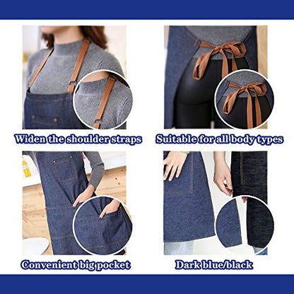 Denim Apron with Adjustable Unisex Multi-Pockets for Kitchen, Craft - color: Dark Blue