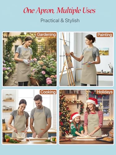 Aprons for Women Men, Water-Resistant Kitchen Aprons for Cooking - color: Beige