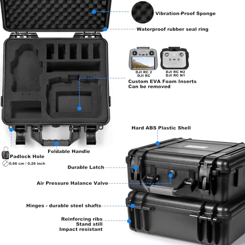 Lekufee Waterproof Hard Case for DJI Mini 4 Pro,Mini 3 Pro / 3 Drone,DJI RC 2, RC N3 / N2 / N1 and other Accessories(Case Only)