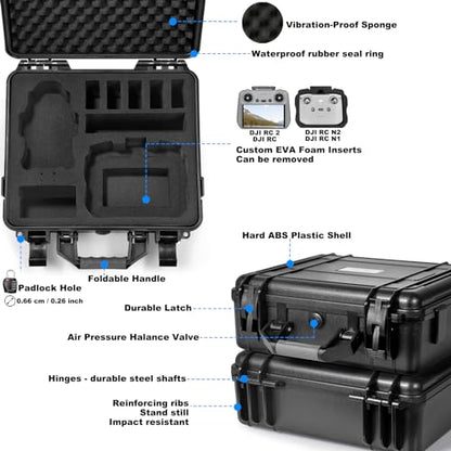 Lekufee Waterproof Hard Case for DJI Mini 4 Pro,Mini 3 Pro / 3 Drone,DJI RC 2, RC N3 / N2 / N1 and other Accessories(Case Only)