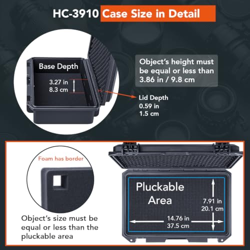Lykus HC-3910 Waterproof Hard Case with Foam, Inner Size 14.76*7.91*3.86in