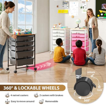 Goovilla Rolling Cart with 5 Drawers for Craft, Art, Dorm, Office, Black - size: Black