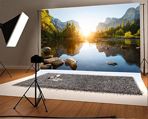 California Yosemite Valley Sunrise Landscape Photography Backdrop 7x5ft - size: 7x5ft