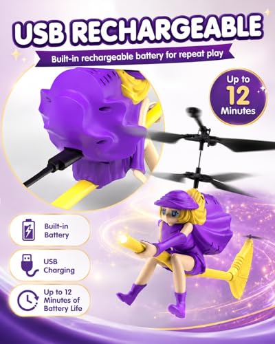 Flying Witch Toy for Kids, Halloween Remote Control Flying Toy - color: Purple