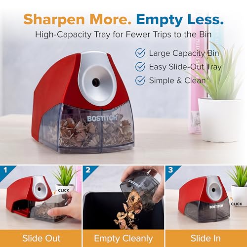 Bostitch Electric Pencil Sharpener for Classroom and Desk, Stall Free, Red - color: Red (Pack of 1)
