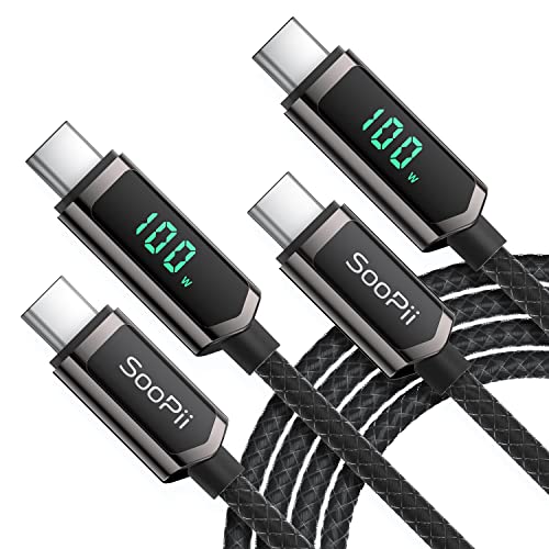 SOOPII 100W USB C Cable with LED Display,Nylon Braided,Black [6.6FT,2Pack] - color: Black, size: 6.6 Feet (2-Pack) 100W