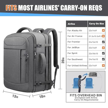45L Travel Backpack, Expandable Carry On Backpack, Grey - color: Grey, size: 17.3 inch (21"x13"x9")