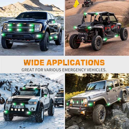 XRIDONSEN 8PCS Sync Grill Strobe Lights 32 LED Green White Emergency Lights - color: Green/White