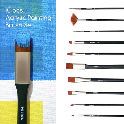 MEEDEN Acrylic Paint Brush Set: 10pcs Art Brushes with Soft Nylon Hair