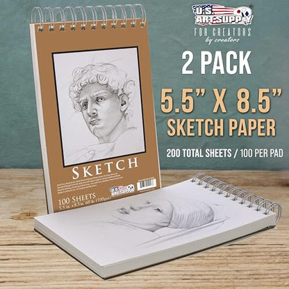 U.S. Art Supply 5.5"x8.5" Top Spiral Bound Sketch Book,100 Sheets 2-Pack - size: 5.5-x-8.5-inch