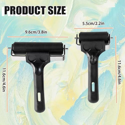 2-Pack Brayer Rollers for Crafting - 4-Inch & 2.2-Inch Rubber Rollers for Printmaking, Ink Rolling, Painting, Print Glue, and Stamping Tools