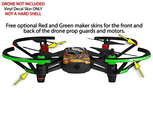 Skin Decal Wrap 2 Pack Compatible with DJI Ryze Tello Chrome Skull on Fire Drone NOT Included