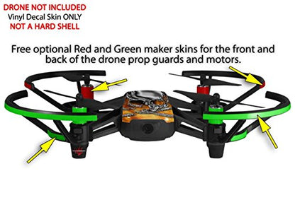 Skin Decal Wrap 2 Pack Compatible with DJI Ryze Tello Chrome Skull on Fire Drone NOT Included