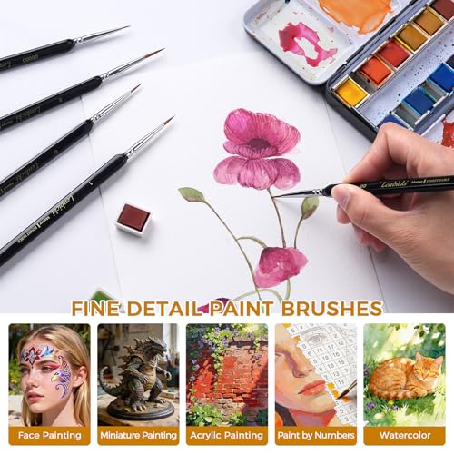 5PCS Kolinsky Sable Paint Brushes for Miniature Watercolor Acrylic Oil