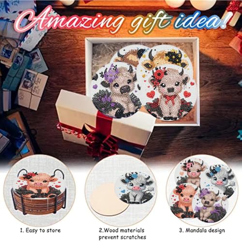 8 Pack Diamond Art Coasters,Highland Cow Diamond Painting Coasters Kits - color: Cow Coasters