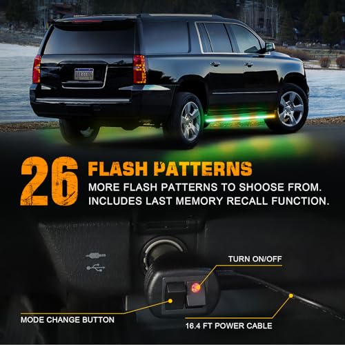 XRIDONSEN 70 inch Running Board Strobe Lights Amber Green Emergency Lights - color: Amber/Green