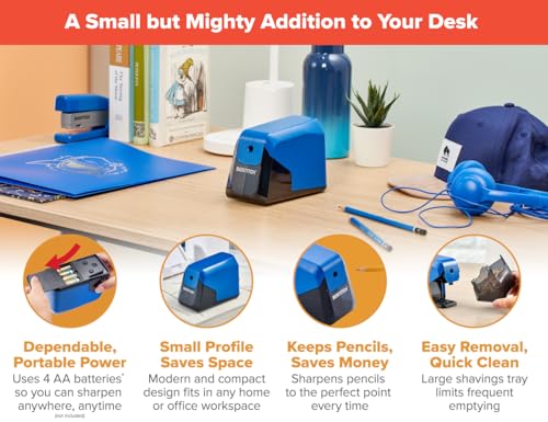 Bostitch Office Battery Pencil Sharpener, 4X Longer Cutter Life, Tip Saver Technology, Blue - color: Blue