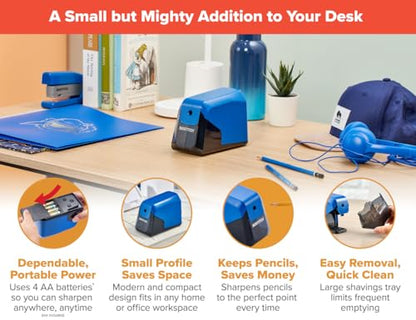 Bostitch Office Battery Pencil Sharpener, 4X Longer Cutter Life, Tip Saver Technology, Blue - color: Blue