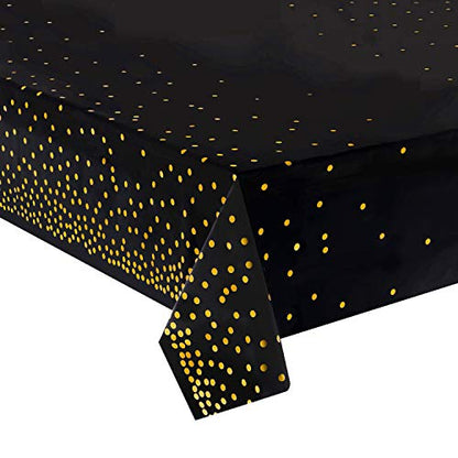 4 Pack Plastic Tablecloths for Rectangle Tables, Black Gold Table Covers - color: Black and Gold, size: 54" x 108" (4 Pack)