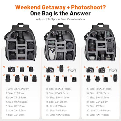 Cwatcun Camera Backpack Bag Lightweight with Tripod holder/Water-resistant - color: Black, size: 2.0 Small