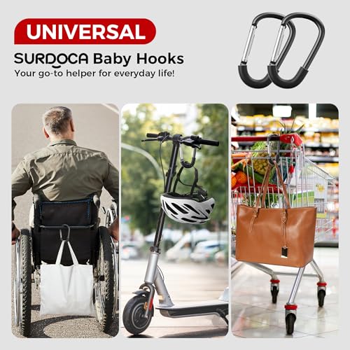 SURDOCA Stroller Hooks for Bags, Large Aluminum Clips, Universal Pram Use - color: Black, size: 1pc