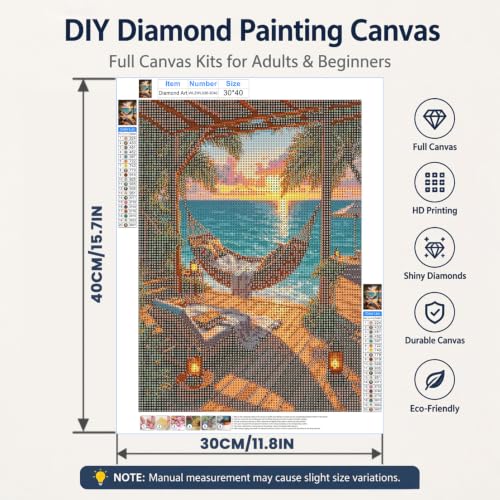 WULINHUAFA Seaside Diamond Painting Kits for Adults 12x16 inch - color: Hammock