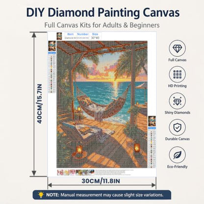 WULINHUAFA Seaside Diamond Painting Kits for Adults 12x16 inch - color: Hammock