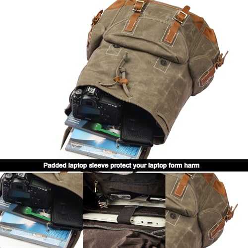 Heavy-Duty Waxed Canvas Rucksack Backpack - color: Olive Green, size: 400 x 340 x 190 mm - Standard