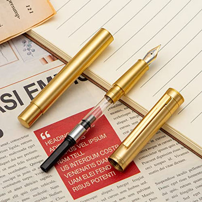Hongdian Solid Brass Fountain Pen Medium Nib Classic Design Smooth Writing Copper Pen with Ink Refill Converter and Pen Box Set - color: Brass, style: Medium Point