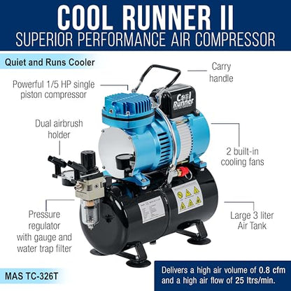 Master Airbrush Cool Runner II Airbrush Kit with Dual Fan Air Compressor, 3 - size: Deluxe Kit