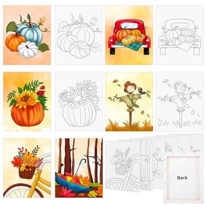 Fall Pre Drawn Canvas to Paint, Autumn Sip and Paint Party Supplies - size: 8x10 Inches, style: Fall