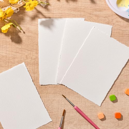 100 Sheets Watercolor Paper 5 x 7 in, 300 GSM Deckled Edge Handmade Paper - size: 5 x 7inch