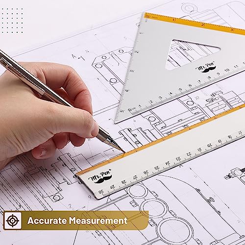 Mr. Pen- Metal Geometry Kit, 4 Pack, 45° & 30°/60° Set Squares - color: Yellow Stripes