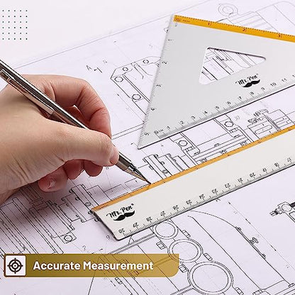 Mr. Pen- Metal Geometry Kit, 4 Pack, 45° & 30°/60° Set Squares - color: Yellow Stripes
