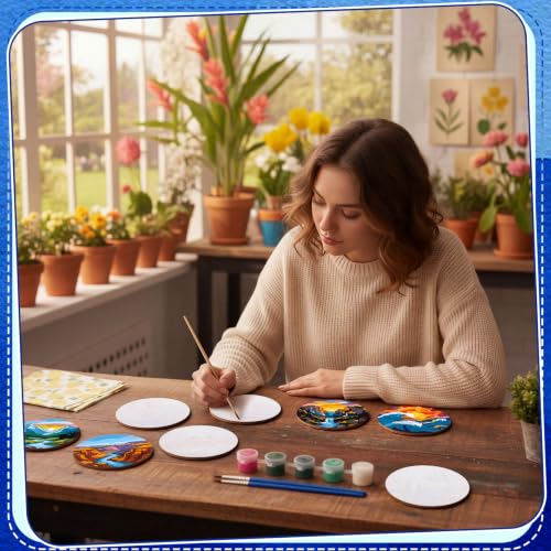 Reallnaive 8 Pcs Mountain Paint by Numbers Kit for Adults Wooden Coasters - style: Mountains