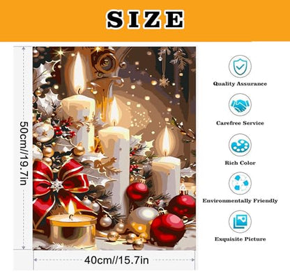 Meothan Paint by Numbers Kit for Adults Beginner 16x20 inch (Without Frame) - color: 1 Pack Christmas Candles, size: 15.7 x 19.7 in