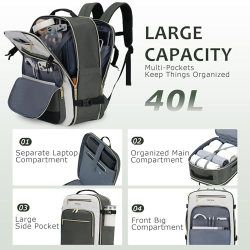 EMPSIGN 40L Travel Backpack for Women & Men - color: Beige/Army Green/Black