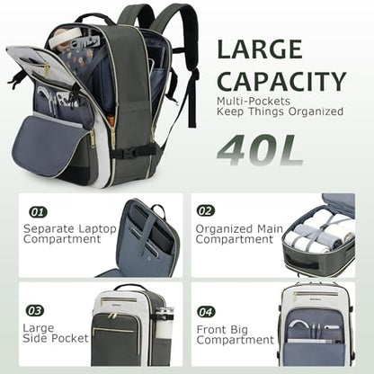 EMPSIGN 40L Travel Backpack for Women & Men - color: Beige/Army Green/Black