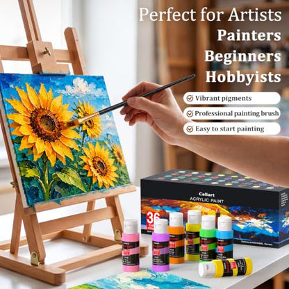 Caliart 36 Colors Acrylic Paint Set with 12 Brushes - color: Regular, size: 2 Fl Oz (Pack of 36)