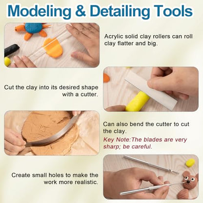 Amrules 12 Pcs Polymer Clay Tools Kit, Acrylic Rollers & Cutters for Adults - color: Clear-Board-12Pcs