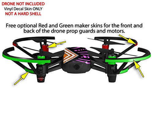 Skin Decal Wrap 2 Pack Compatible with DJI Ryze Tello Black Waves Orange Hot Pink Drone NOT Included