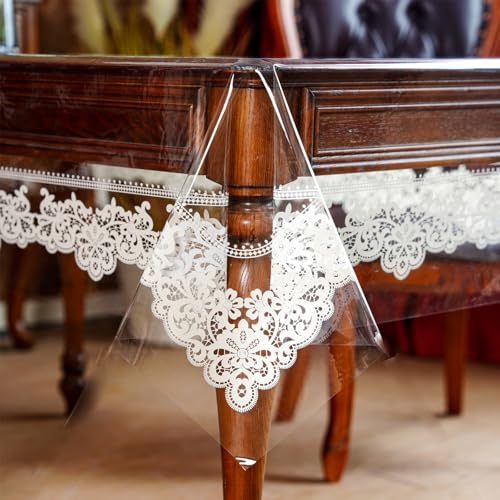 ARTABLE Lace Floral Print Clear Vinyl Tablecloth Wipeable 52 x 70 Inch - color: Lace-2, size: 70" x 52" (Rectangular)