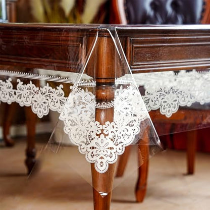 ARTABLE Lace Floral Print Clear Vinyl Tablecloth Wipeable 60 x 104 Inch - color: Lace-2, size: 104" x 60" (Rectangular)